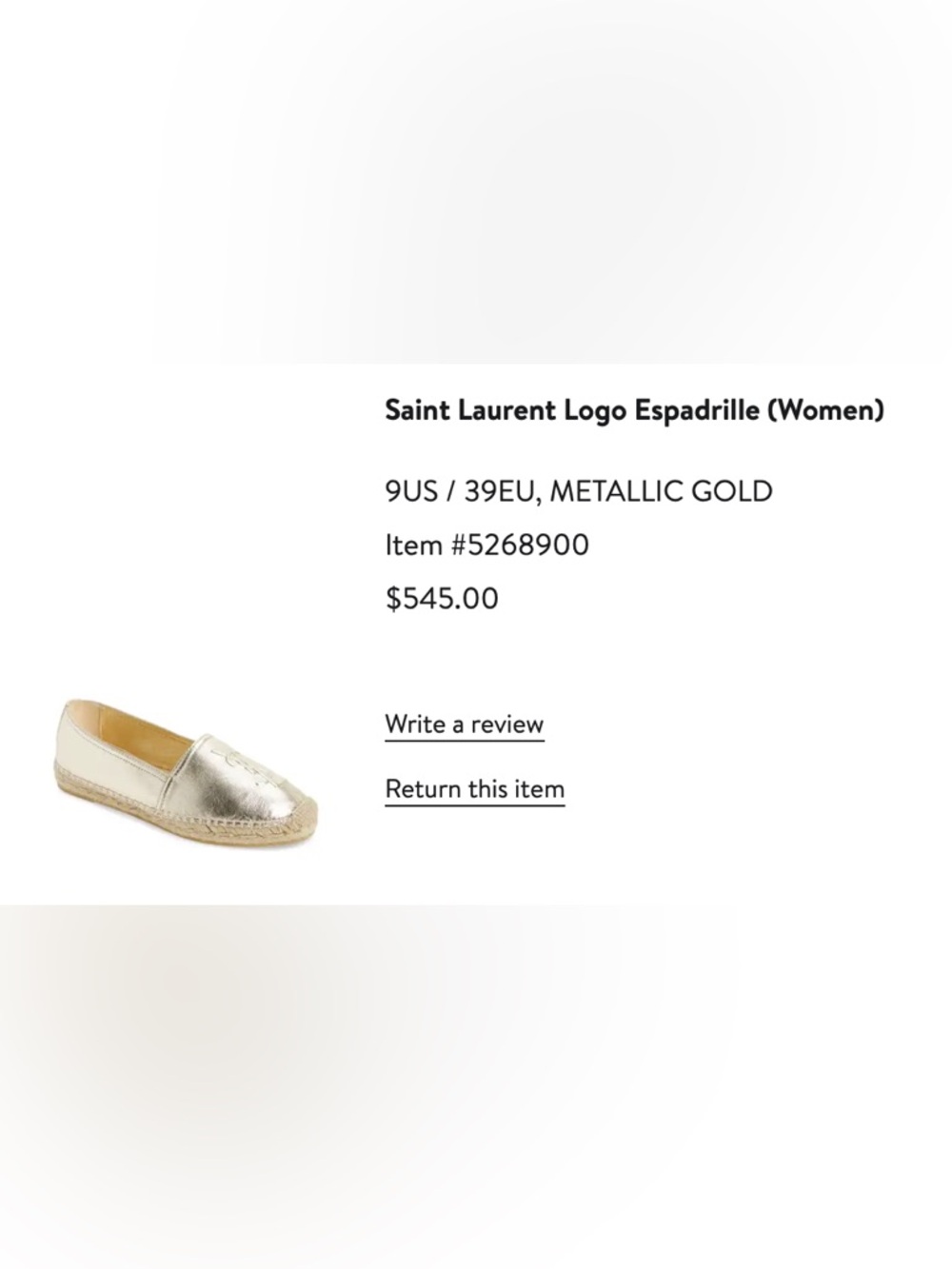 Saint Laurent Logo Metallic Gold Espadrille. Like new! Size 9 39EU - Picture 8 of 8